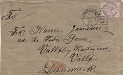 144362 1885 MAIL LONDON TO VALLO, DENMARK 2½d LILAC (SG190).