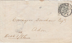 144363 1886 MAIL LONDON TO ADEN 5d GREEN (SG193).