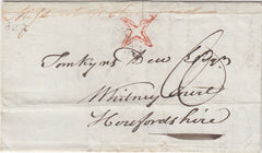144366 1823 MAIL LONDON TO WHITNEY COURT, HEREFORDSHIRE, MISSENT, WITH INSPECTOR'S MARK.