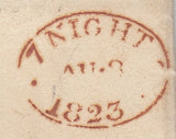 144368 1823 MAIL SPITALFIELDS TO CASTLE STREET, LONDON WITH OVAL 'MS' HANDSTAMP APPLIED TO MISSORTED MAIL.