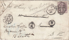 144373 1889 UNDELIVERED MAIL LONDON TO GREENWICH, REDIRECTED TO BLACKHEATH 1d LILAC (SG172).