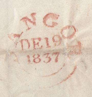 144376 1837 MAIL BANGOR, CAERNARVONSHIRE TO LLANTRISANT FINE STRIKE 'Bangor/Py Post' HANDSTAMP (W218).