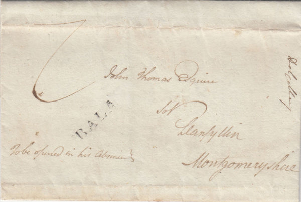 144381 1815 MAIL BALA, MERIONETHSHIRE TO LLANFYLLIN 'BALA' HANDSTAMP (W168).