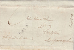 144381 1815 MAIL BALA, MERIONETHSHIRE TO LLANFYLLIN 'BALA' HANDSTAMP (W168).
