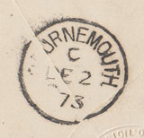 144382 1873 OFFICIAL PAID MAIL LONDON TO BOURNEMOUTH WITH 'ADMIRALTY/WHITEHALL' OVAL CACHET, ANCHOR WITHIN.