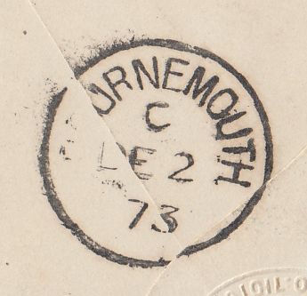 144382 1873 OFFICIAL PAID MAIL LONDON TO BOURNEMOUTH WITH 'ADMIRALTY/WHITEHALL' OVAL CACHET, ANCHOR WITHIN.