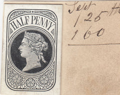144392 1873 QV ½d NEWSPAPER WRAPPER STAMP DIE PROOF EX DE LA RUE STRIKING BOOK.