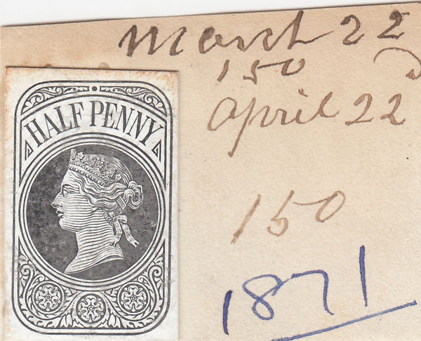 144393 1871 QV ½d NEWSPAPER WRAPPER STAMP DIE PROOF EX DE LA RUE STRIKING BOOK.