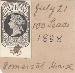 144395 1888 QV ½d NEWSPAPER WRAPPER STAMP DIE PROOF EX DE LA RUE STRIKING BOOK.