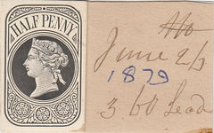 144396 1879 QV ½d NEWSPAPER WRAPPER STAMP DIE PROOF EX DE LA RUE STRIKING BOOK.
