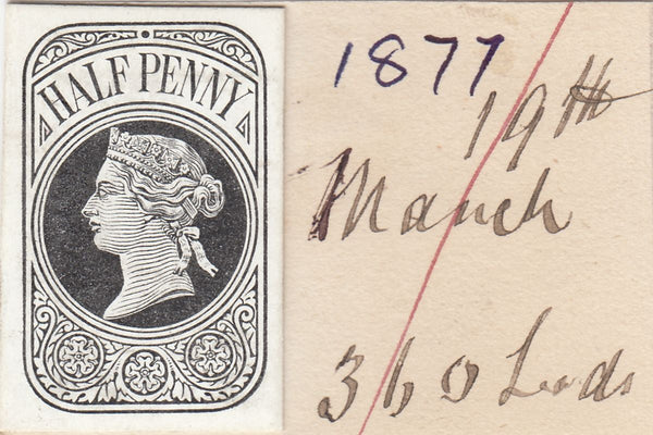 144397 1877 QV ½d NEWSPAPER WRAPPER STAMP DIE PROOF EX DE LA RUE STRIKING BOOK.
