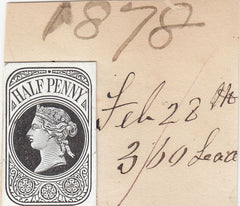 144401 1878 QV ½d NEWSPAPER WRAPPER STAMP DIE PROOF EX DE LA RUE STRIKING BOOK.