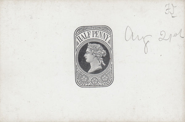 144402 1870-1879 QV ½d NEWSPAPER WRAPPER STAMP DIE PROOF.