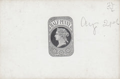 144402 1870-1879 QV ½d NEWSPAPER WRAPPER STAMP DIE PROOF.