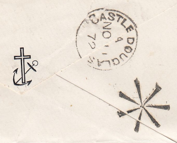 144409 1872 MOURNING ENVELOPE EDINBURGH TO CASTLE DOUGLAS 1d PL.149 (SG43) 'STAR-BURST' INSPECTOR'S MARK ON REVERSE.