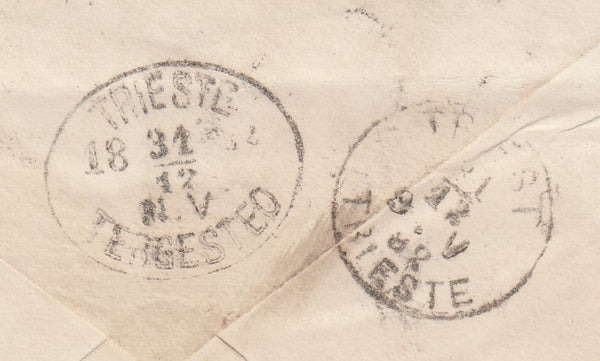 144411 1882 MAIL EDINBURGH TO TRIEST AUSTRIA 2½d PL.23 (SG157) ½d (SG165) WITH 'PAID/EXTRA' HANDSTAMP DENOTING LATE FEE.