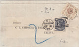 144413 1884 MAIL GLASGOW TO TRIEST ½d (SG187) AND 2 Kr AUSTRIAN NEWSPAPER STAMP.