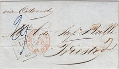 144414 1852 MAIL LONDON TO TRIESTE, POSTED UNPAID.