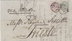 144415 1886 MAIL LONDON TO TRIESTE 2½d LILAC (SG190) 5d GREEN (SG193).