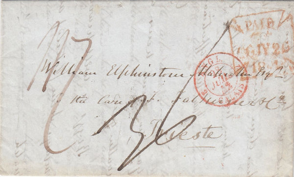 144416 1842 MAIL LONDON TO TRIEST (AUSTRIA), POSTAGE PREPAID.