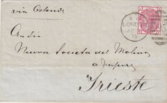 144420 1875 MAIL LONDON TO TRIESTE 3d ROSE PL.17 (SG143).