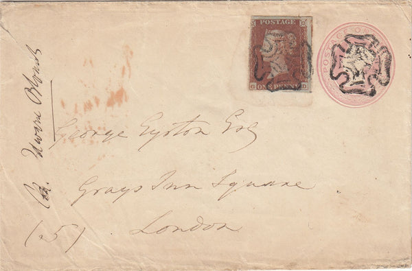 144421 1841 PENNY PINK BEWDLEY, WORCS TO LONDON UPRATED 1d RED PL.ELEVEN (SG7)(GD).