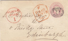 144427 1847 PENNY PINK ENVELOPE SLOUGH, BUCKS TO EDINBURGH CANCELLED '717' NUMERAL OF SLOUGH, ON FRONT 'SLOUGH/PAID/1' UNIFORM PENNY POST HANDSTAMP (BU269).