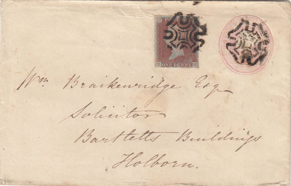 144428 1841 1d PINK USED IN LONDON UPRATED FINE TO VERY FINE 1d RED PLATE 1c (SG7)(SPEC AS8)(TH).