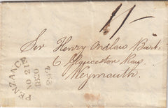 144429 1820 MAIL PENZANCE, CORNWALL TO WEYMOUTH 'PENZANCE/292' CIRCULAR DATED MILEAGE MARK (CO247).