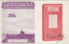 144431 1911 FIRST OFFICIAL U.K. AERIAL POST, PRIVILEGE POSTCARD IN VIOLET USED BY D LEWIS-POOLE AS A NEW YEAR CARD, SIGNED BY HIM.