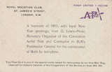 144432 1911 FIRST OFFICIAL U.K. AERIAL POST, PRIVILEGE POSTCARD IN VIOLET USED BY D LEWIS-POOLE AS A NEW YEAR CARD.