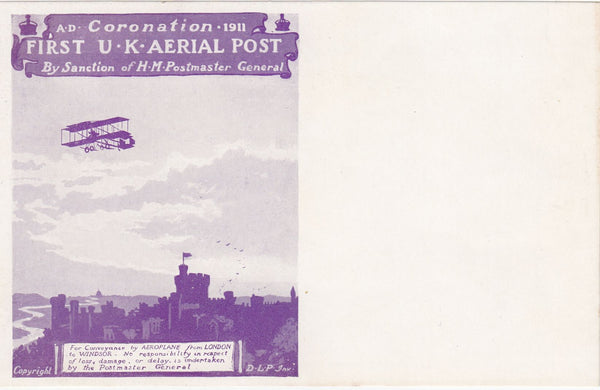 144433 1911 FIRST OFFICIAL U.K. AERIAL POST, UNUSED NEWPAPER LABEL IN VIOLET.