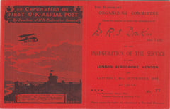 144435 1911 FIRST OFFICIAL U.K. AERIAL POST OFFICIAL INVITATION CARD BLACK ON RED FROM THE ORGANIZING COMMITTEE.