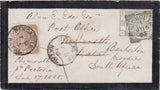 144437 1885 MOURNING ENVELOPE SIDMOUTH, DEVON TO NATAL, SOUTH AFRICA 6d GREEN (SG194) REDIRECTED TO BARBERTON WITH NATAL 4d BROWN.