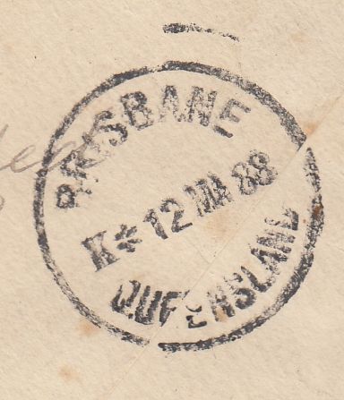 144438 1888 MAIL DUBLIN TO QUEENSLAND, AUSTRALIA 6d GREEN (SG194).