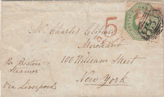 144443 1852 WRAPPER WAKEFIELD TO NEW YORK 1s GREEN EMBOSSED (SG55).