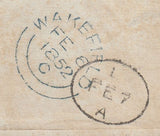 144443 1852 WRAPPER WAKEFIELD TO NEW YORK 1s GREEN EMBOSSED (SG55).