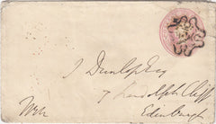 144447 1843 PENNY PINK ENVELOPE LONDON TO EDINBURGH CANCELLED LONDON 'No.2' IN MALTESE CROSS.