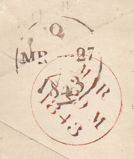 144447 1843 PENNY PINK ENVELOPE LONDON TO EDINBURGH CANCELLED LONDON 'No.2' IN MALTESE CROSS.