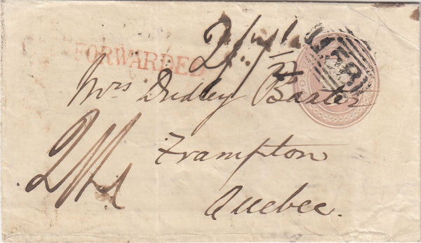 144451 1845 PENNY PINK CAMBRIDGE TO FRAMPTON, QUEBEC, POSTED UNPAID WITH CHARGE MARKS.