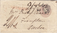 144451 1845 PENNY PINK CAMBRIDGE TO FRAMPTON, QUEBEC, POSTED UNPAID WITH CHARGE MARKS.