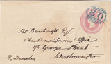 144452 1849 PENNY PINK ENVELOPE BISHOPS AUCKLAND, DURHAM TO WESTMINSTER CANCELLED SUPERB STRIKE '80' NUMERAL OF BISHOPS AUCKLAND IN BLUE.