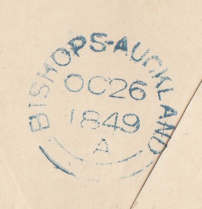 144452 1849 PENNY PINK ENVELOPE BISHOPS AUCKLAND, DURHAM TO WESTMINSTER CANCELLED SUPERB STRIKE '80' NUMERAL OF BISHOPS AUCKLAND IN BLUE.