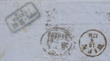 144453  1866 UNDERPAID MAIL LONDON TO TRIESTE 6d LILAC PL.5 (SG97) x 2 AND 'INSUFFICIENTLY/STAMPED' HANDSTAMP.