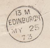 144454 1873 REGISTERED MAIL WALTHAM CROSS TO EDINBURGH 1d PL.138 (SG43) 4d PL.12 (SG94).