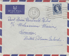 144461 1964 AIRMAIL COULSDON, SURREY TO HONIARA, BRITISH SOLOMON ISLANDS 1/6 WILDING.