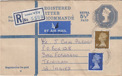 144468 1971 REGISTERED AIRMAIL LONDON TO SAN FERNANDO, TRINIDAD, WEST INDIES.