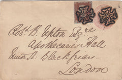 144471 1841 PENNY PINK ENVELOPE BEVERLEY, EAST YORKS TO LONDON UPRATED 1d PL.14 (SG8)(LI).