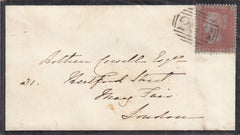 144475 1856 MOURNING ENVELOPE FARRINGDON, BERKS TO LONDON DIE 2 1d PL.24 WATERMARK SMALL CROWN (SPEC C7)(FE).