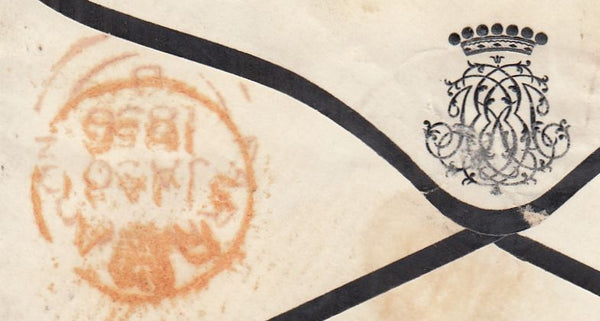 144475 1856 MOURNING ENVELOPE FARRINGDON, BERKS TO LONDON DIE 2 1d PL.24 WATERMARK SMALL CROWN (SPEC C7)(FE).